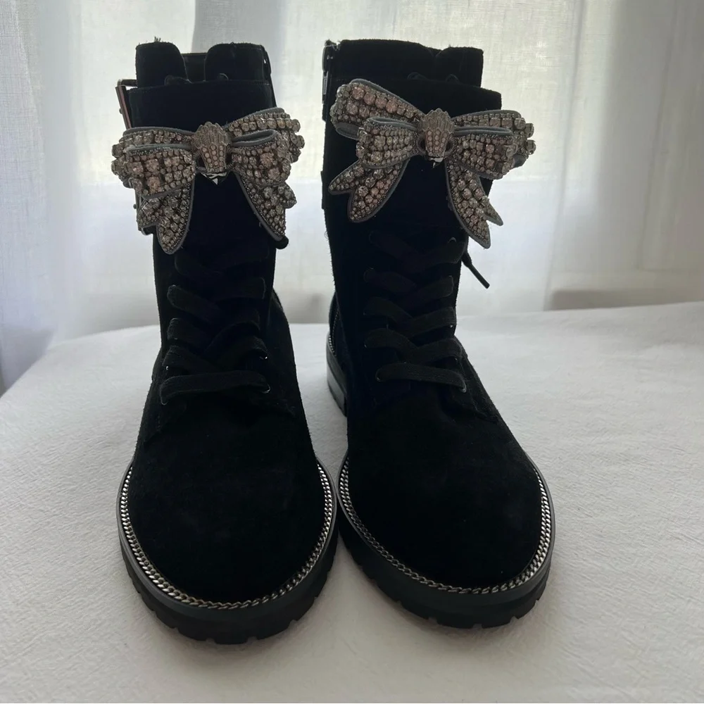 Kurt Geiger London Women’s Sutton Bow Suede Combat Boot Size 5.5 New - Picture 3 of 12